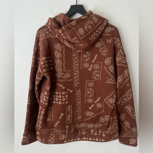 Palm Angels Bandana print cotton-jersey hoodie brown large NWOT - Picture 5 of 12